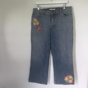 Tommy‎ Hilfiger Embroidered Denim Floral Ankle Jeans Boho 70s Retro Festival 12